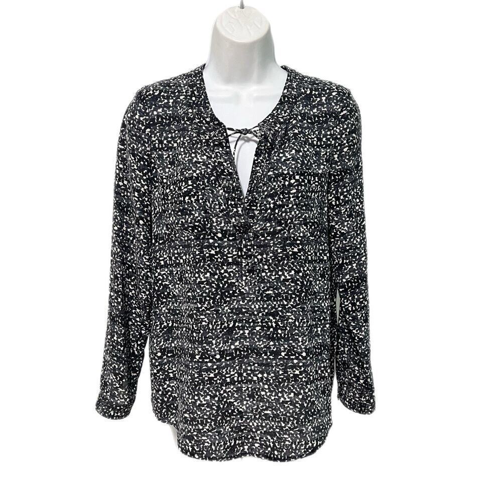 Rebecca Taylor 100% Silk Blouse Top Women Size 2 Tie Neck Long Sleeve Pockets